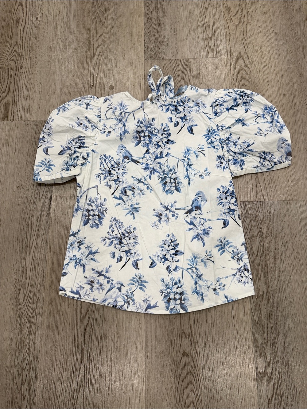 ANTONIO MELANI White and Blue Floral Puff-Sleeve Top